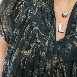 Free People Padma Evergreen Voile Blouse Size Small